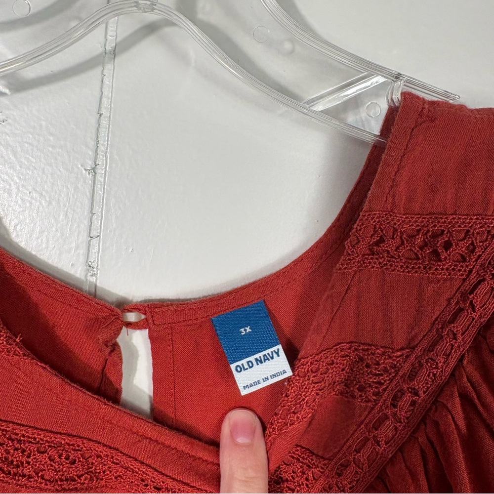 Old Navy Burnt Orange Ruffle Sleeve Plus Size Peasant Blouse Top 3X Crochet Lace - Picture 5 of 5